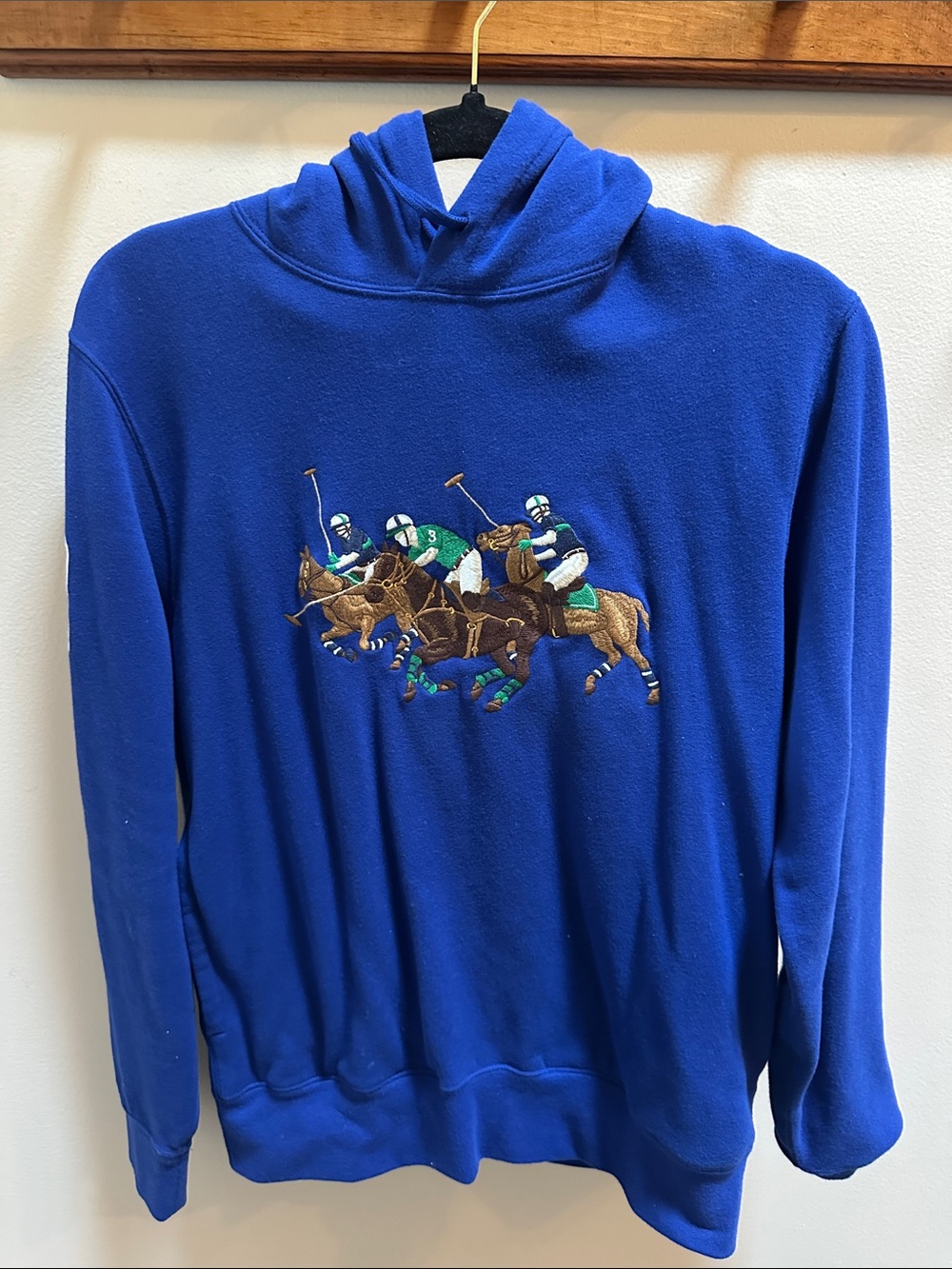 Blue Polo Player Embroidered Hooded Sweatshirt
